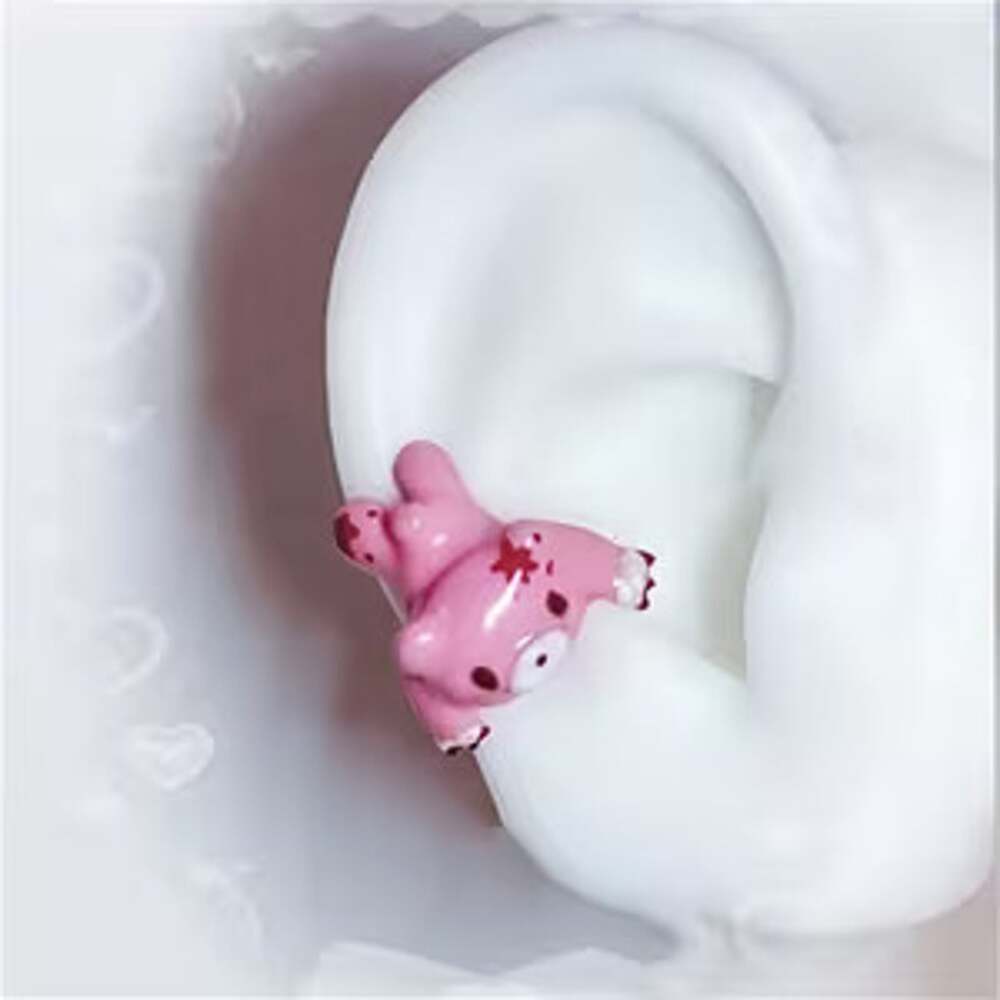 Gloomy Bear Cute Pink Goth Emo Punk, Stud Earrings
